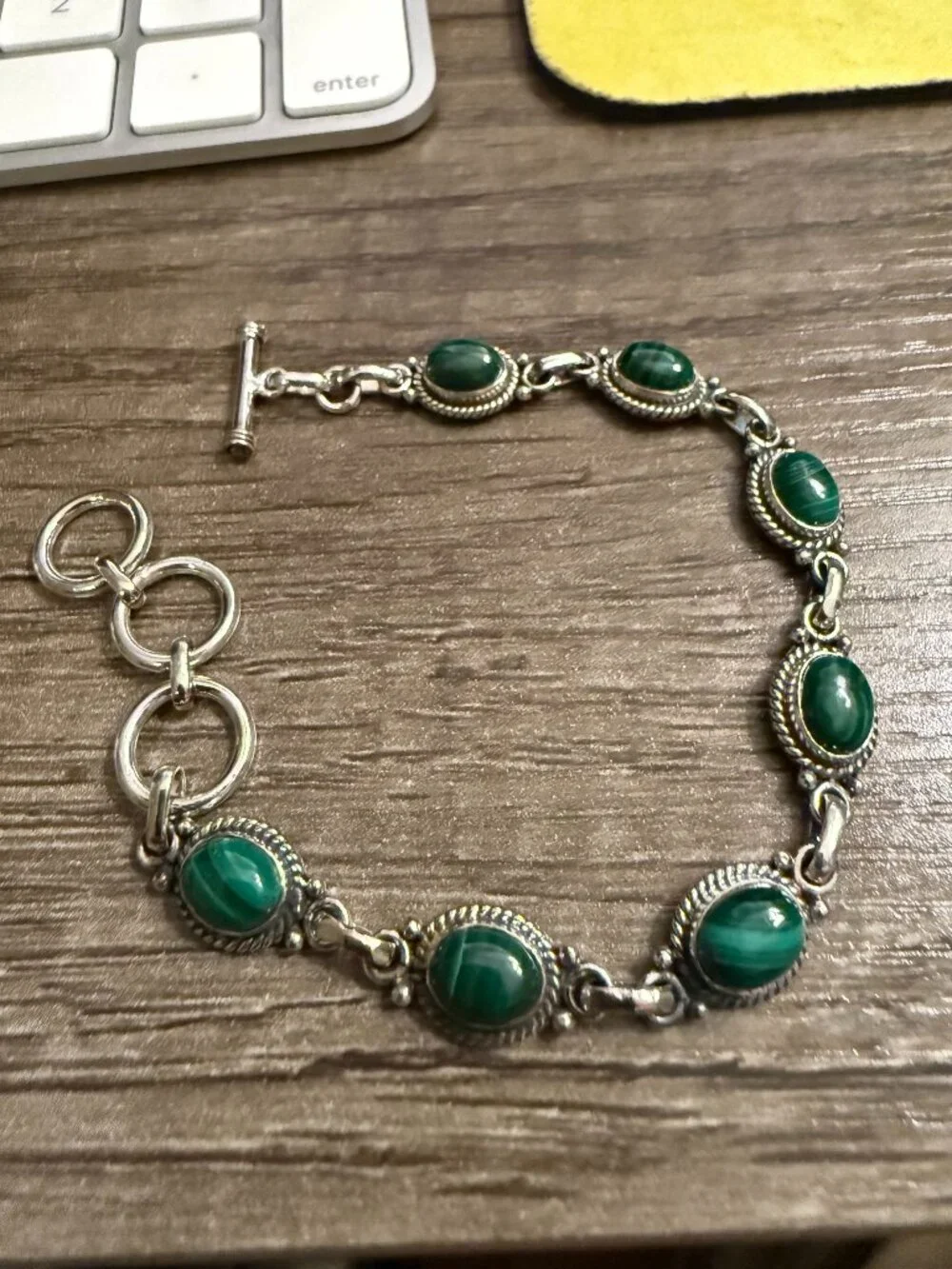 Malachite Gemstone Bracelet, 925 Sterling Silver